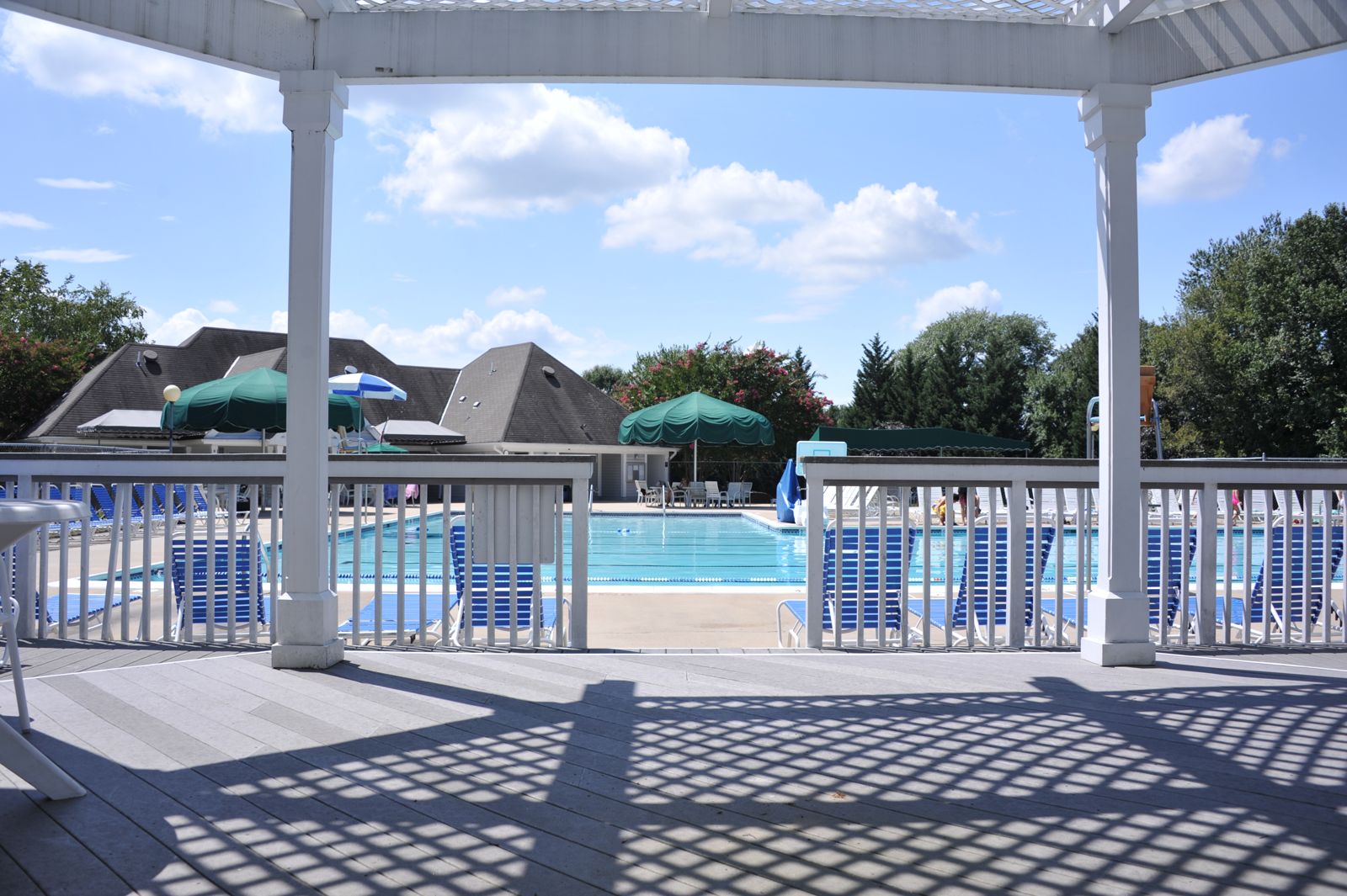 The HCRA pool seen from the shaded pergola deck